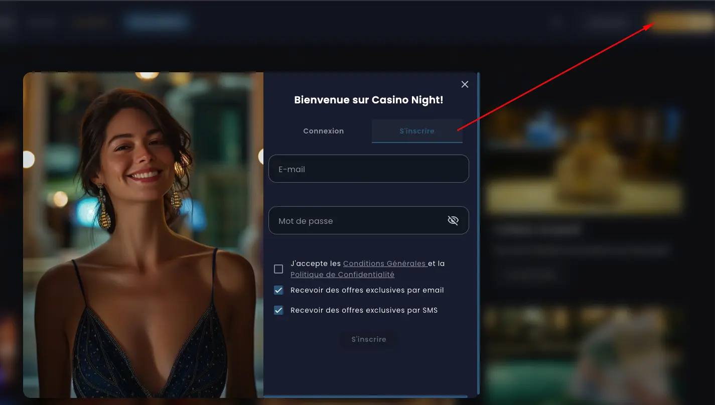 Inscription Casino Night - Créer un compte joueur